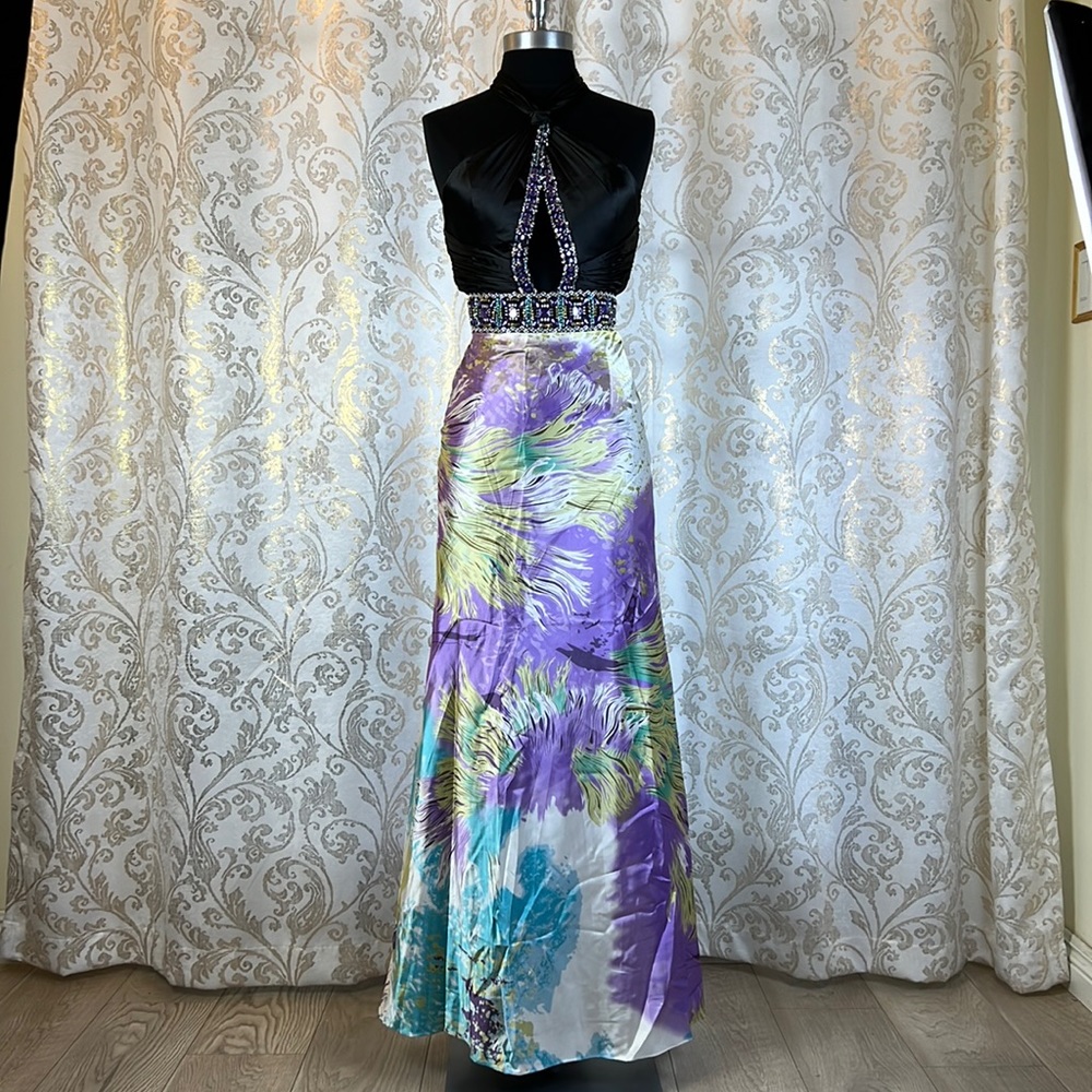 Women’s floral rhinestone open back formal prom dress